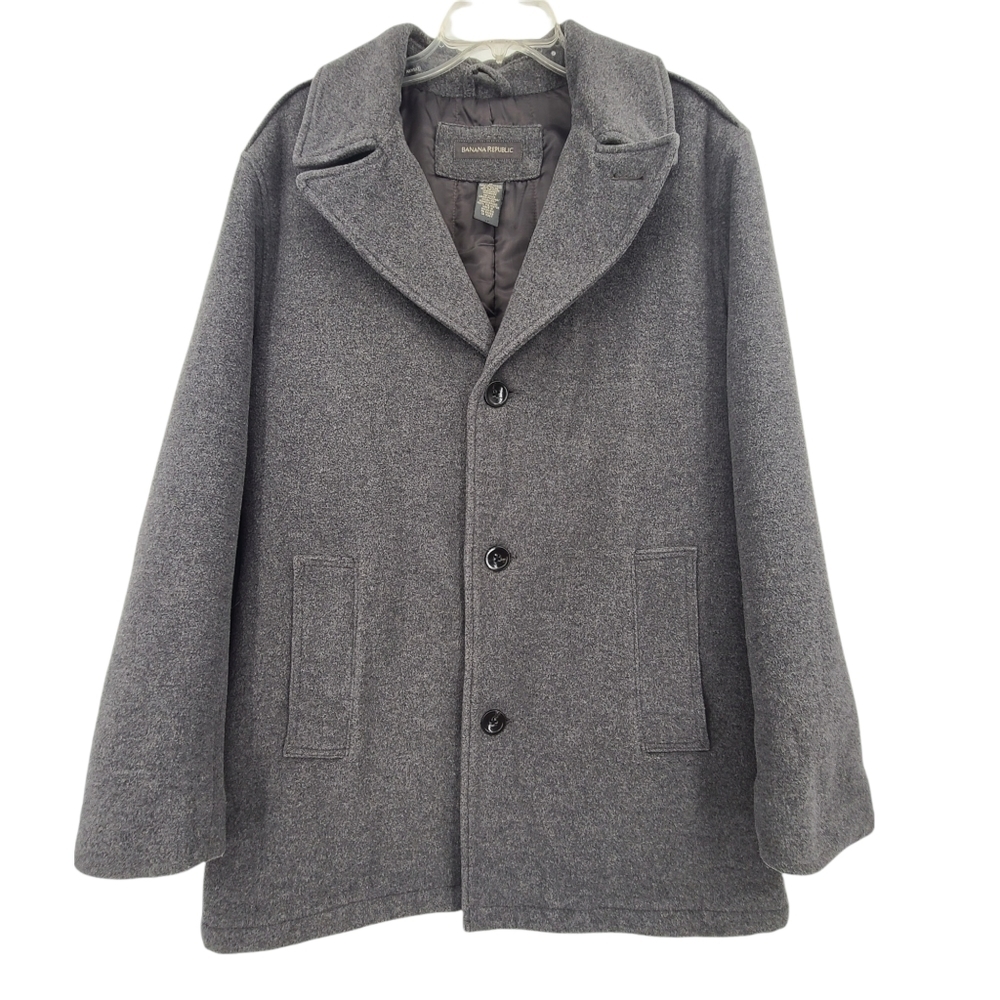 Banana Republic Gray Lined Wool Blend Pea Coat